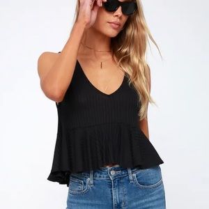 Lulus black cropped v-neck ribbed tank (small)